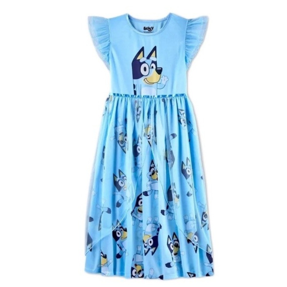 Bluey Girl's Character Blue Satinet and Tulle Nightgown,‎ Gown Dress Up 6/6X NWT